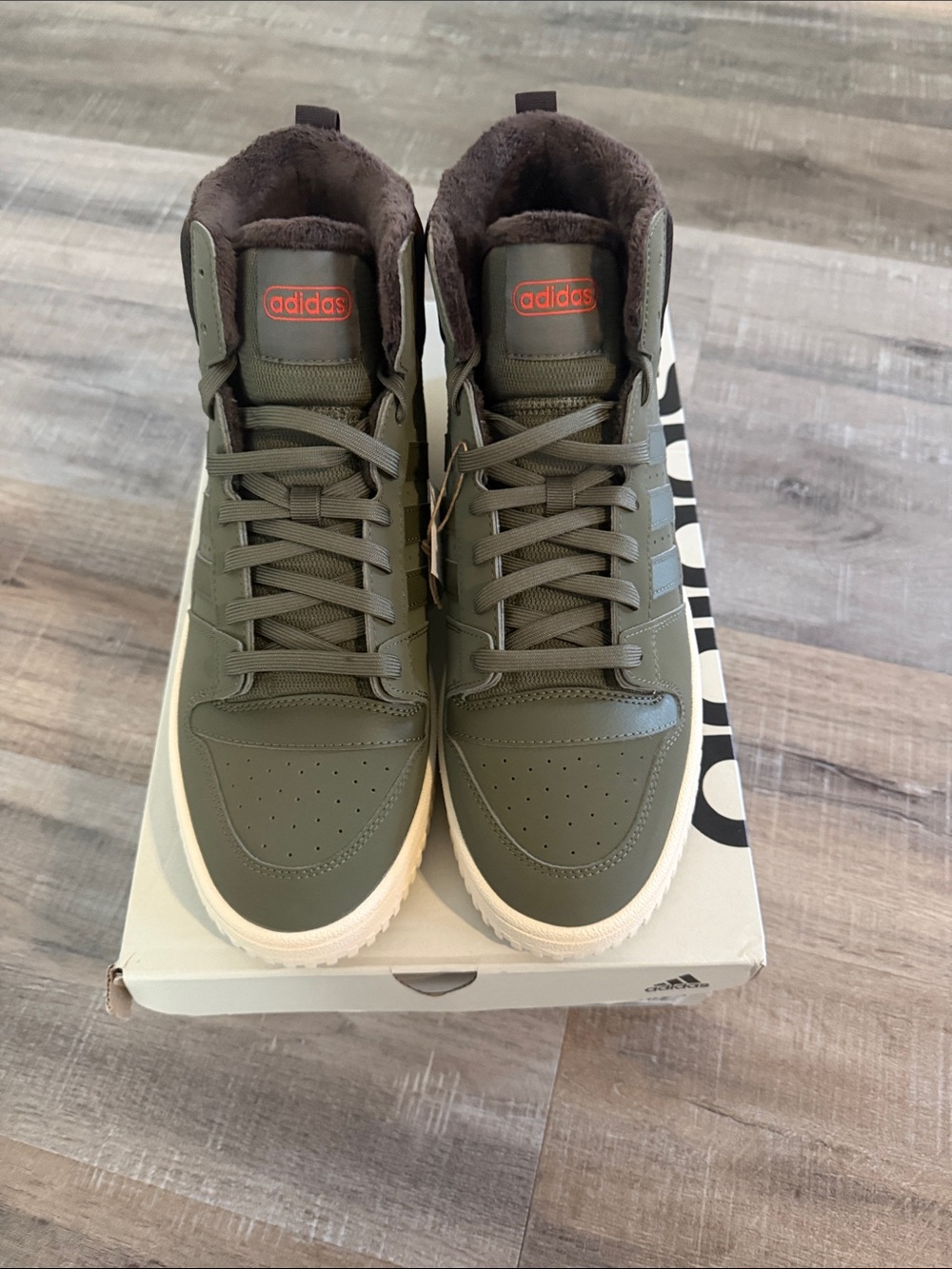 adidas Olive Green High-Top Sneakers with Cream Soles